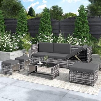 Matteo Grey Rattan Effect Garden Lounge Set with Stool & Coffee Table