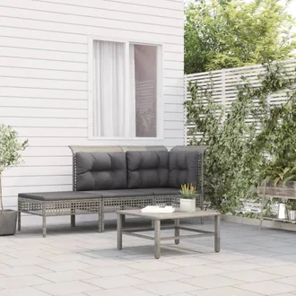 vidaXL Set De Muebles De Jard&iacute;n 3 Pzas Y Cojines Rat&aacute;n Sint&eacute;tico Gris Vidaxl