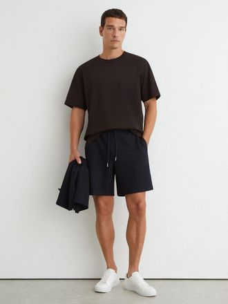 Reiss Navy Textured Piped Drawstring Shorts, Xxl