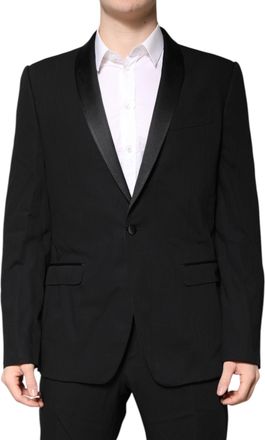 Dolce & Gabbana Mens Black Wool Single Breasted 2 Piece Suit Virgin Silk Polyester