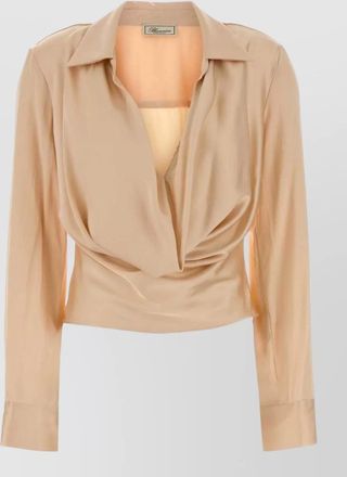 Blumarine stretch satin blouse collared draped front