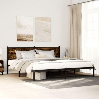 Berkfield Home Metal Bed Frame without Mattress Smoked Oak 193x203 cm in Brown