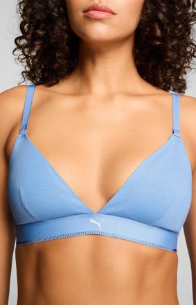 Puma B&uuml;gelloser BH PUMA PUMA WOMEN COTTON TRIANGLE BRALETTE, Damen, Gr. XXL, N-Gr, light blau, Single Jersey, Obermaterial: 88% Baumwolle, 12% Elasthan, BH