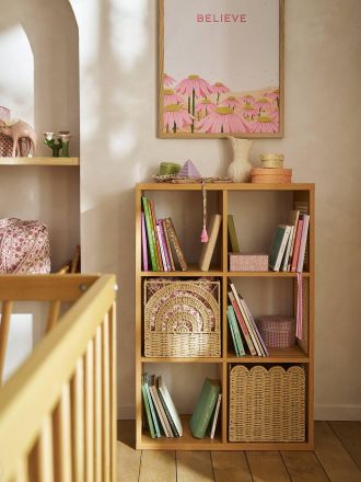 Vertbaudet Kinder Regal mit 6 Aufbewahrungsf&auml;chern und Rattan-Geflecht natur
