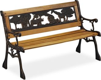 Relaxdays Relaxdays Banco Jard&iacute;n Infantil, Dise&ntilde;o Animales &Aacute;frica, Carga 50 Kg, Madera Y Hierro, 51 X 83 X 37 Cm, Natural/negro