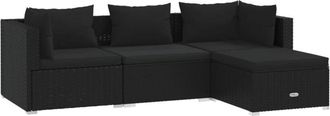vidaXL Set De Muebles De Jard&iacute;n 4 Pzas Y Cojines Rat&aacute;n Sint&eacute;tico Negro Vidaxl