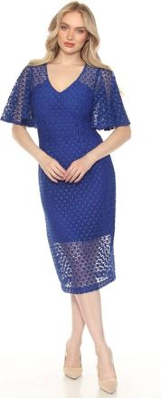 Joseph Ribkoff Guipure Lace-Flutter Sleeve Midi Sheath Dress In Royal Sapphire