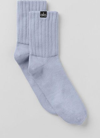 Alo | Half-Crew Scrunch Socks in Winter Frost Blue, Size: Medium