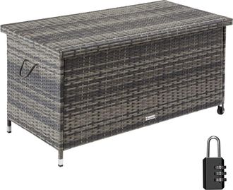 TecTake Ba&uacute;l de jard&iacute;n con trenzado de rat&aacute;n sint&eacute;tico 120x55x61,5 cm gris