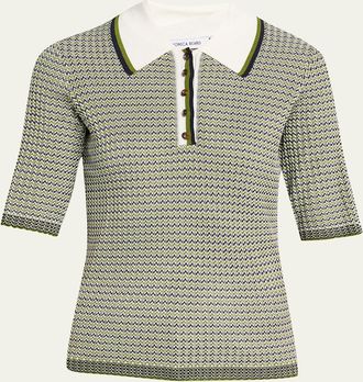 Veronica Beard Soza Compact Knit Polo Top