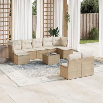 vidaXL Juego De Sof&aacute;s Jard&iacute;n Con Cojines Beige 10 Pzas Rat&aacute;n Sint&eacute;tico Vidaxl