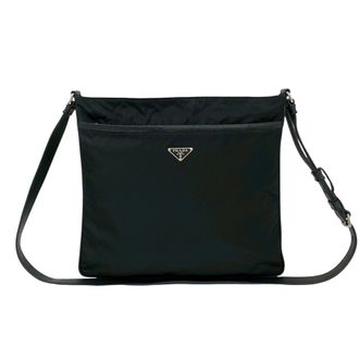 Prada Black Nylon Leather Shoulder Bag Tote Bag (Pre-Owned)