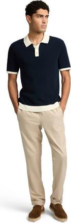 Onia Cotton Linen Knit Polo in Midnight/egret at Nordstrom, Size X-Large