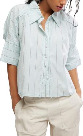 Free People Seaside Stripe Cotton Shirt in Sky Combo at Nordstrom, Size X-Large