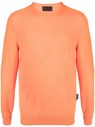 Philipp Plein fine-knit skull-motif jumper - men - Cashmere - XXXL - Orange