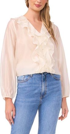 Vince Camuto Ruffle Front Top in Lily Ivory at Nordstrom, Size X-Small