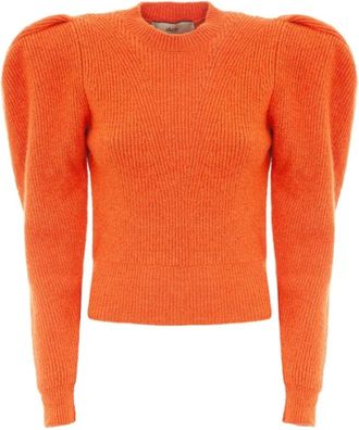 Akep Oranje Geribbelde Trui met Ballonmouwen - Dames - Ronde hals truien - Oranje - L - Wol - Truien & Vesten