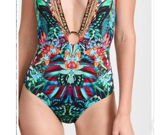 Camilla Ring Detail Plunge V One Piece In In A Flutter