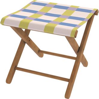 Vent de Boh&egrave;me Taburete plegable de eucalipto y tela outdoor de cuadros amarilla