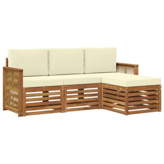 vidaXL Conjunto De Sof&aacute;s De Exterior Con Coj&iacute;n 4 Pcs Natural Y Crema Vidaxl