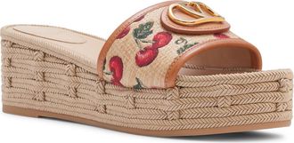 Valentino Garavani VLOGO Cherries Flatform Slide Sandal in Naturale/Rosso at Nordstrom, Size 12Us