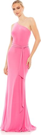 Mac Duggal Jersey One Shoulder Belted Trumpet Gown