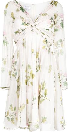Giambattista Valli gathered floral-print silk dress - women - Silk/Silk - 42 - White