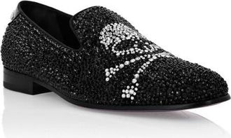 Philipp Plein Moccasin Skull&Amp;Bones Rhinestone Unisex in Black at Nordstrom, Size 41