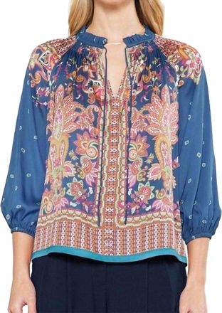 Current Air Paisley 3/4 Sleeve Blouse In Navy