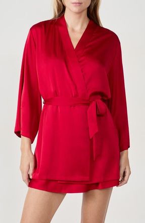 Etam Confidence Deshabille Lace Trim Satin Robe in Red at Nordstrom, Size X-Large
