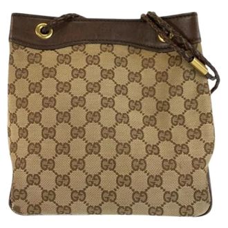 Gucci Pre-owned Bucket Bags, female, Brown, Size: ONE SIZE Pre-owned GG Canvas Leather Shoulder Bag