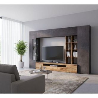 Dmora Parete Attrezzata - 20 Ripiani 24 Vani, Marrone Acero, -, 290x40x192h cm Gruzin