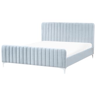 Beliani Cama Con Somier De Terciopelo Con Cabecero Acolchado 180 X 200 Cm Patas De Metal Azul Claro Lunan