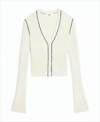 Ami Ribbed Knit Cardigan With Cropped Silhouette