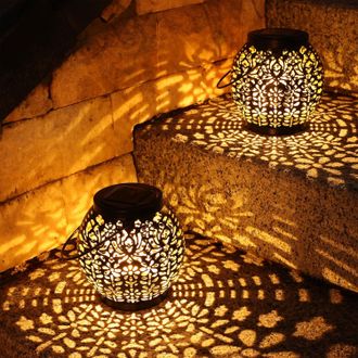 OEM Lanterna Solar - Proyecci&oacute;n De Estrellas - Dise&ntilde;o Retro Tallado - Ip65 Resistente Al Agua - Luz Blanca C&aacute;lida - Para Jard&iacute;n Terraza Patio - Pack De 2