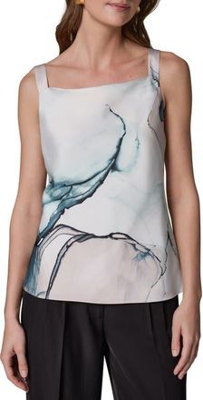 DKNY Cowl Neck Satin Tank in Dark Skylight Multi at Nordstrom, Size Large