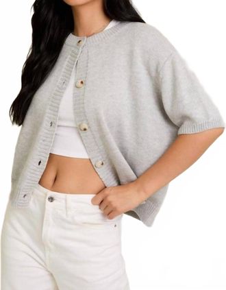 Le Lis Blanc Deux Short Sleeve Cardigan Sweater In Heather Grey