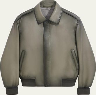 Berluti Mens Leather Hidden-Zip Bomber Jacket