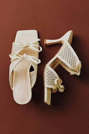 Maeve Mesh Double-Bow Open-Toe Heels