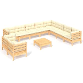 vidaXL Muebles De Jard&iacute;n 11 Pzas Y Cojines Madera Maciza De Pino Crema Vidaxl