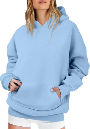 Generic Womens Hoodie Oversized Fashion WomenS Solid Colour Hooded Sweatshirt Winter Warm Fleece Baggy Sweatshirts With Pockets Lightweight Loose Comfort Hood