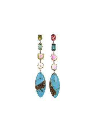 Jacquie Aiche 14K yellow gold Turquoise and Tourmaline drop earrings - women - Turquoise/Tourmaline/14kt Rose Gold - One Size - Pink