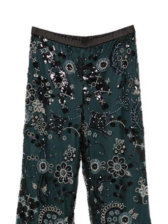 Emporio Armani Sequin-Embellished Satin Trousers - Teal