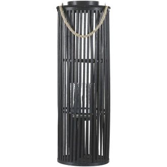 Beliani Linterna De Madera De Sauce Negra 80 Cm Con Portavelas Estilo Boho Natural Luzon