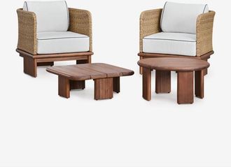 Sklum Sklum - Conjunto de jardín con 2 sillones y 2 mesas de centro en ratán y madera de acacia Famara