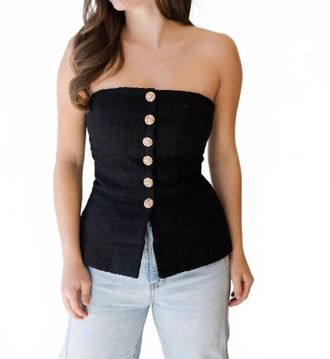 French Connection Structured Tweed Strapless Top In Black
