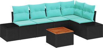 vidaXL Conjunto De Sof&aacute;s De Jard&iacute;n 6 Uds. Negro Rat&aacute;n Sint&eacute;tico Vidaxl
