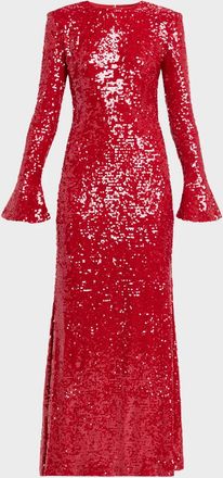 Sally Lapointe Sequined Viscose Flare-Sleeve Maxi Dress