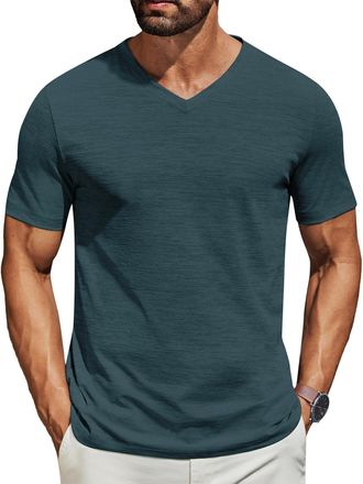 Generic Mens V-Neck Short Sleeve T-Shirts Plain Solid Color Casual Basic Tees 1/3/5 Pack Multipack Soft Breathable Summer Tops Dark Green