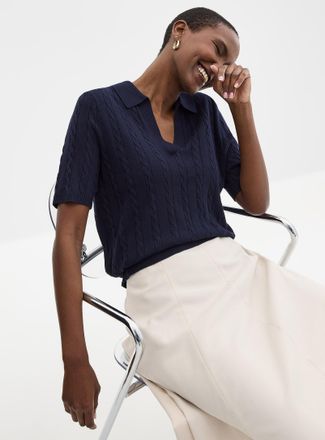 Contemporaine Womens Johnny collar cable-knit sweater